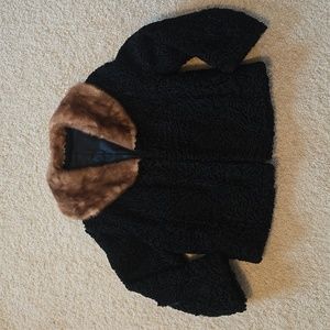 Vintage Black Curly Lamb fur with Mink Collar, M